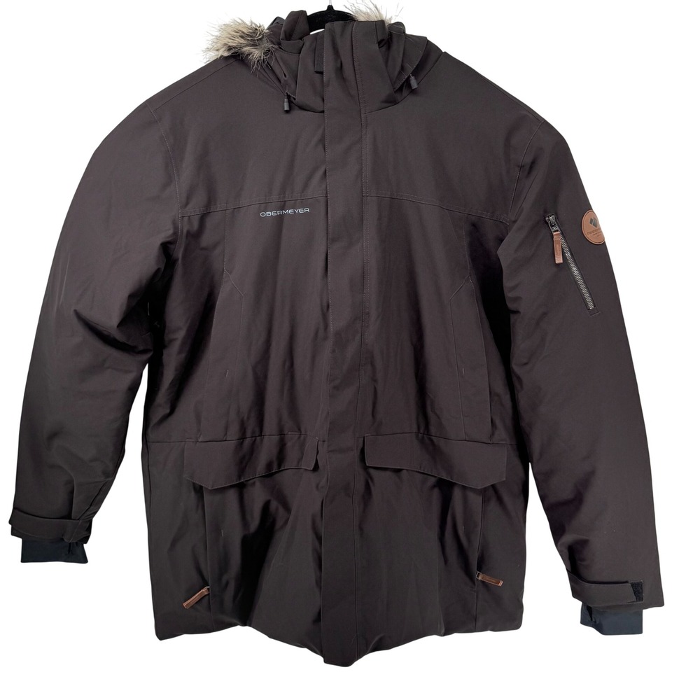 Obermeyer Mens 2XL Insulated Ski Parka Jacket Faux Fur Hood Brown Winter Coat